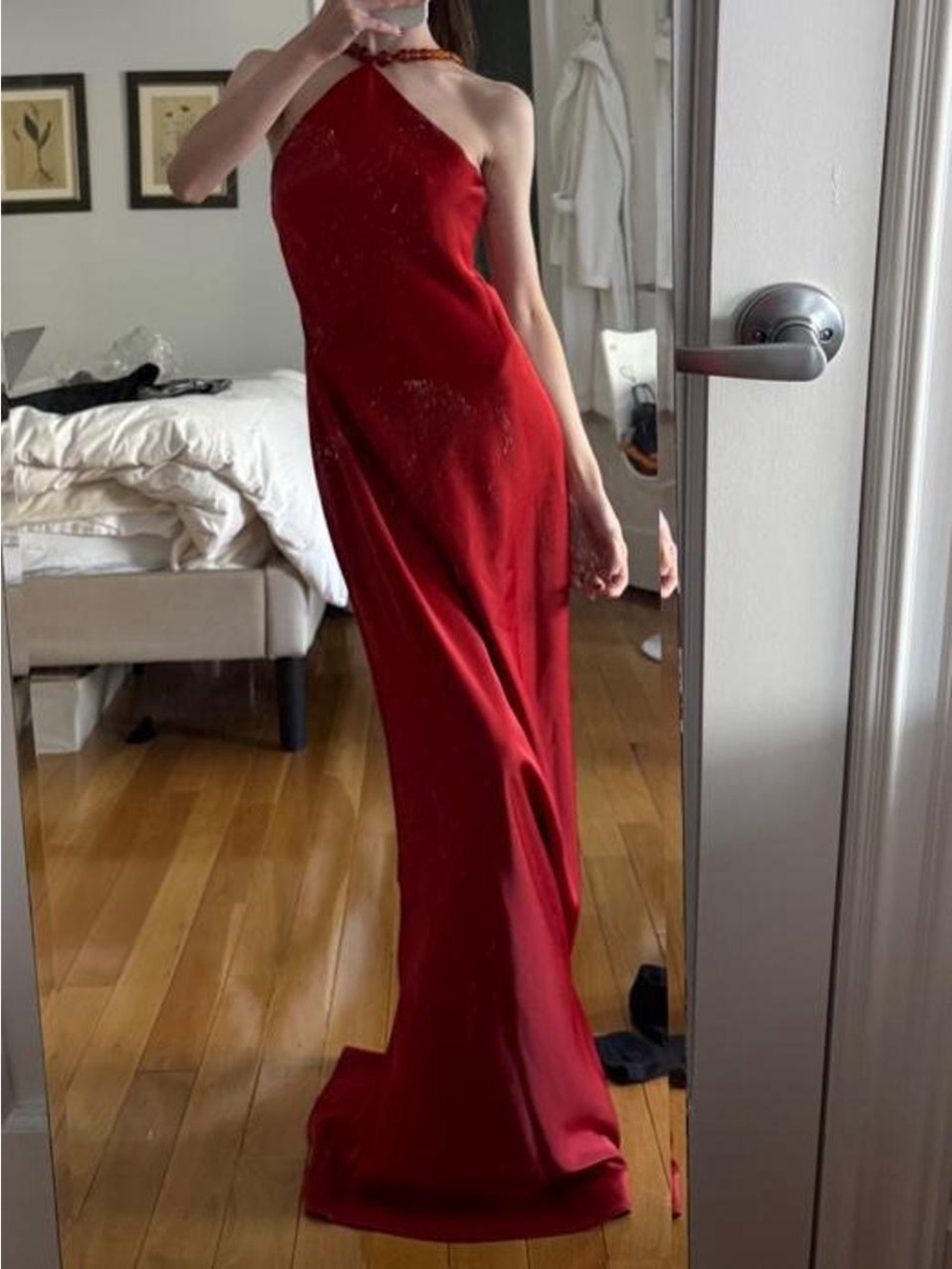 few moda auli red halter neck necklace dress